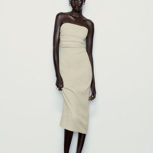 NWT ZARA STRAPLESS TEXTURED FITTED DRESS BEIGE SIZE S